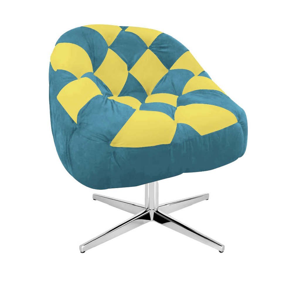 Kit 03 Poltrona Paloma Escritório Sala Giratória Metal Suede Azul Turquesa e Suede Amarelo - DOMINIC - 3