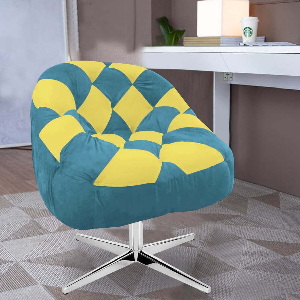 Kit 03 Poltrona Paloma Escritório Sala Giratória Metal Suede Azul Turquesa e Suede Amarelo - DOMINIC - 2