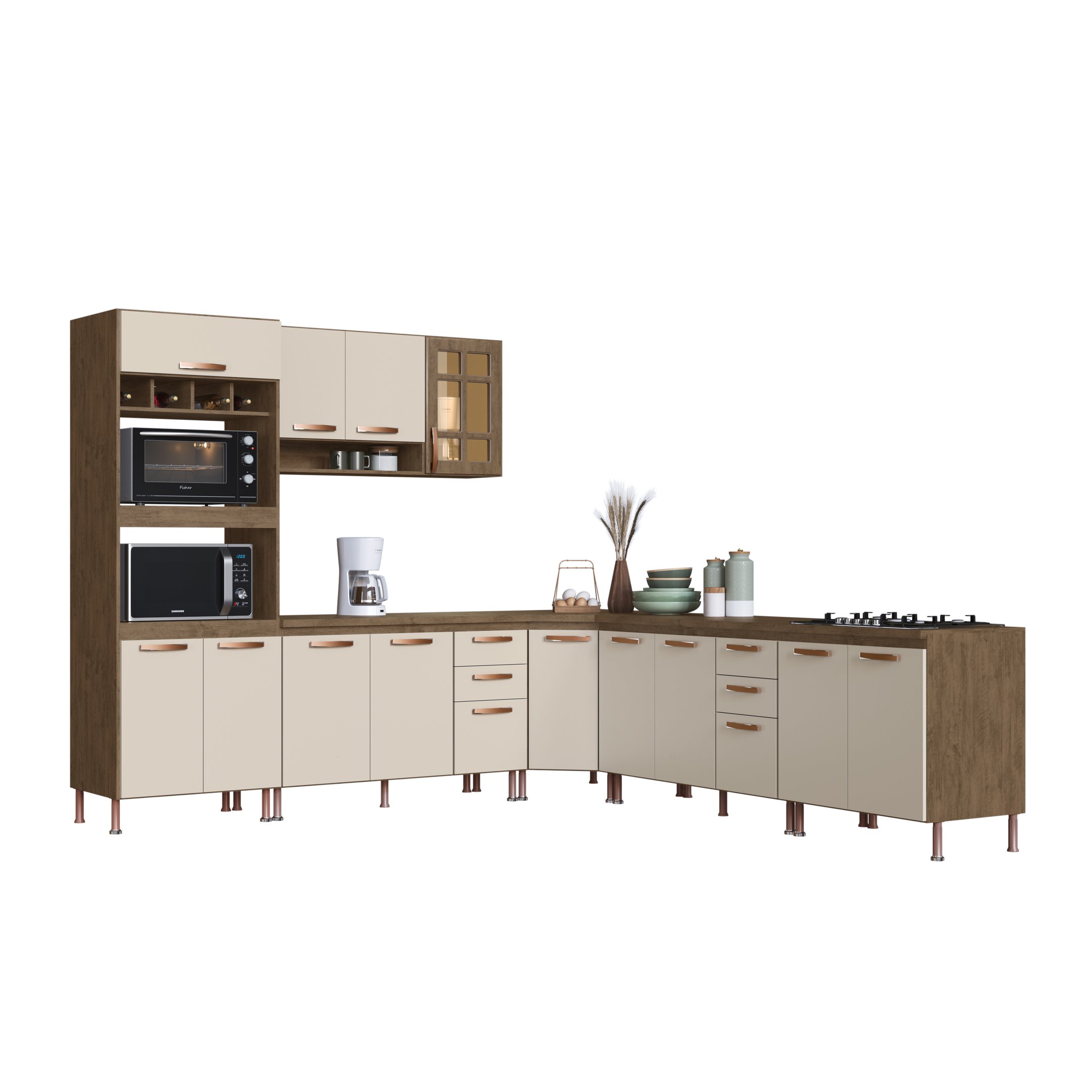 Cozinha Modulada Completa Fidelitá Berlim 6 Peças 536cm 15 Portas 4 Gavetas com Tampo - 3