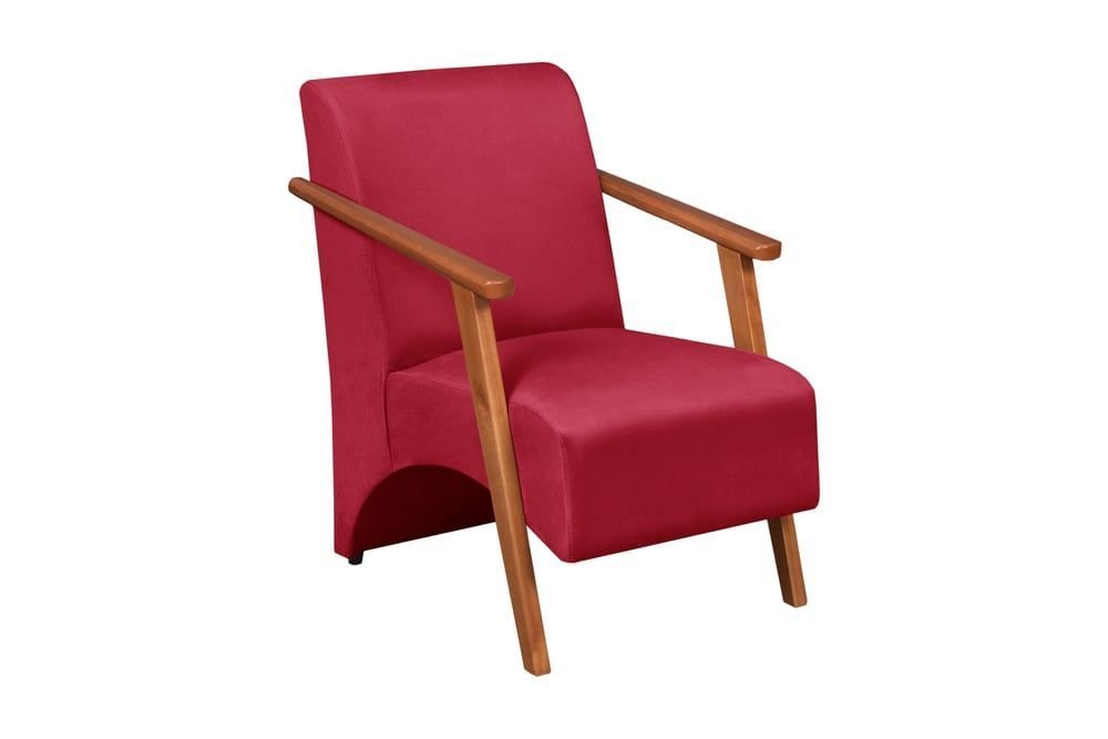 Poltrona Venus 1 Lugar Braço Madeira Maciça Tecido Suede Unidecor Vermelho - 1