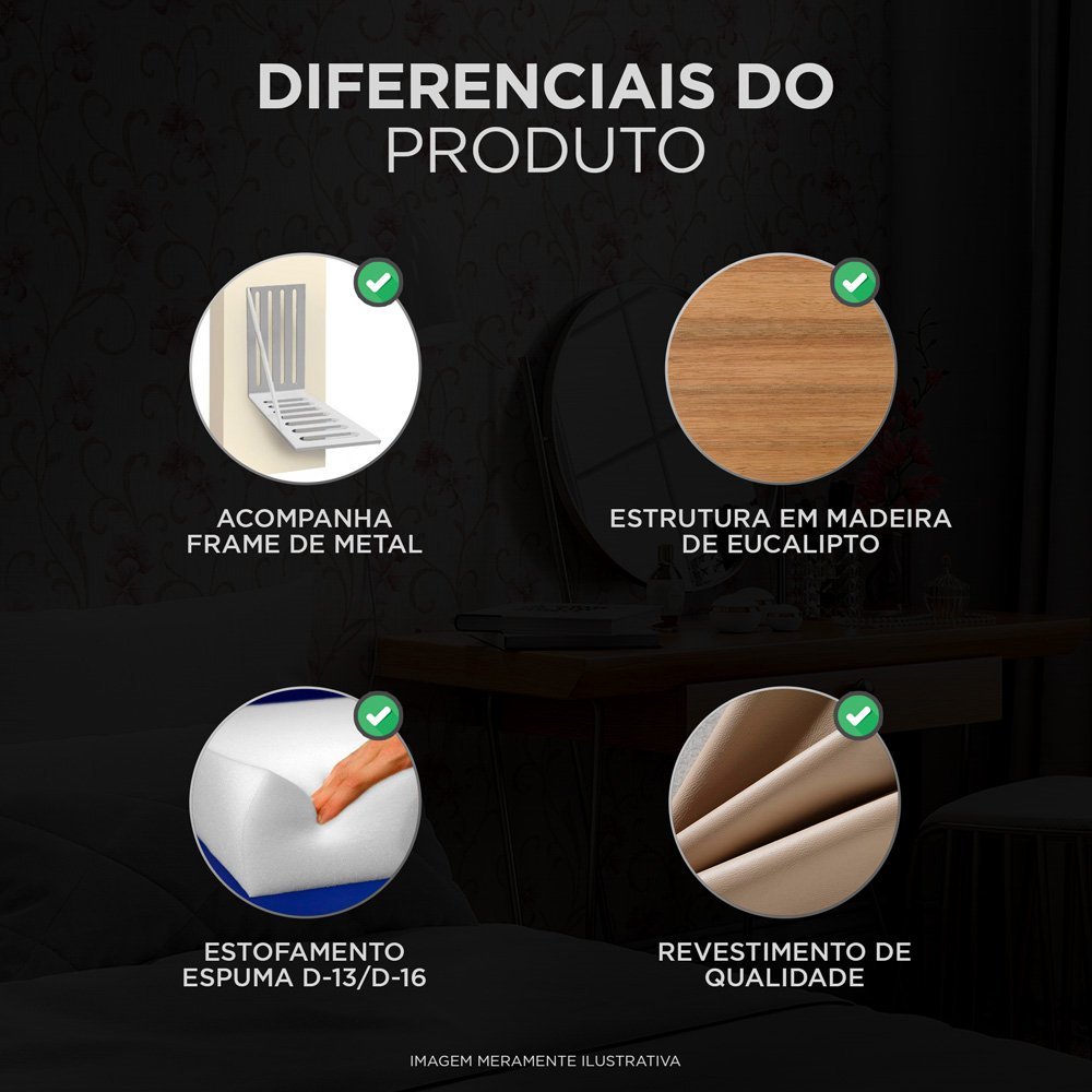 Cabeceira Cama Box Casal King Size Dahlia 195cm Com Frame Sintético Bege - Desk Design - 5
