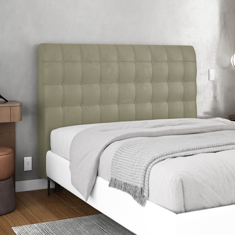 Cabeceira Cama Box Casal King Size Dahlia 195cm Com Frame Sintético Bege - Desk Design - 2
