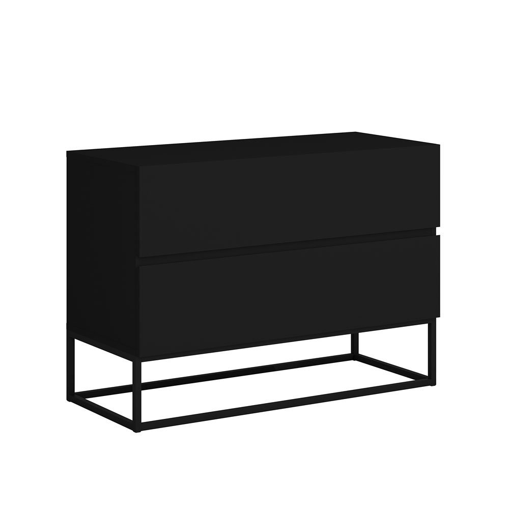 Mesa de Cabeceira 2 Gavetas Cor Preto para Cama Casal com Pés de Ferro Estilo Industrial Preto - 2