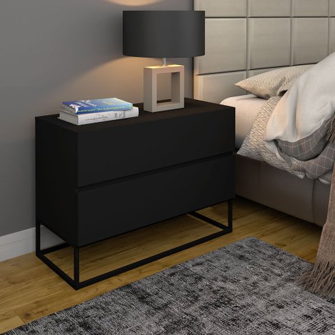 Mesa de Cabeceira 2 Gavetas Cor  para Cama Casal com Pés de Ferro Estilo Industrial 