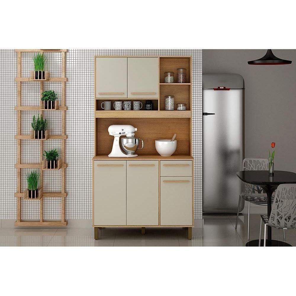 Cozinha Compacta Kit Ametista 5 Portas e 1 Gaveta C-4 Nichos 110x200cm Cinamomo-grafite - Valdemó - 2