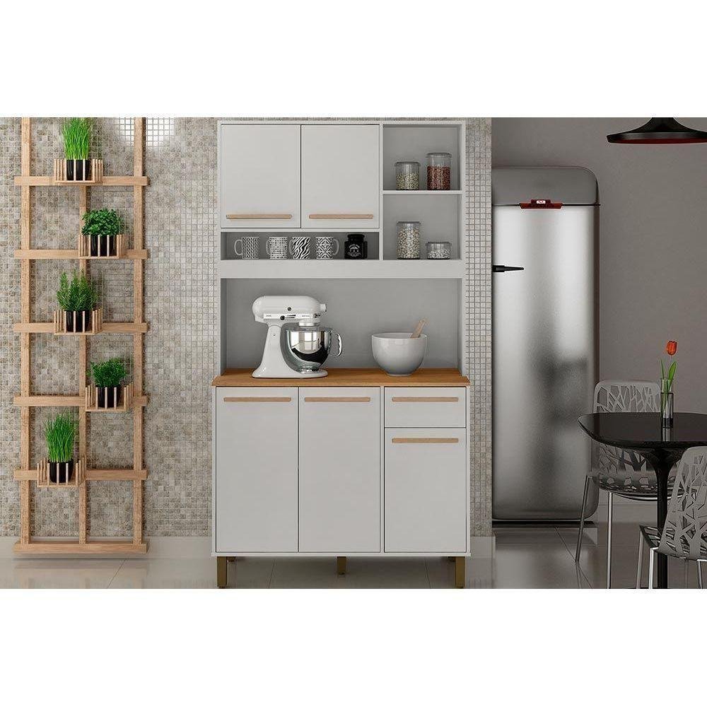 Cozinha Compacta Kit Ametista 5 Portas e 1 Gaveta C-4 Nichos 110x200cm Cinamomo-grafite - Valdemó - 4