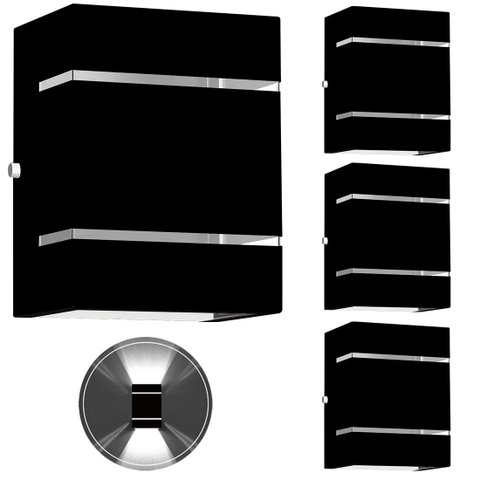 4 Arandelas Externa 2 Frisos Foco Fachos Parede Muro Preto