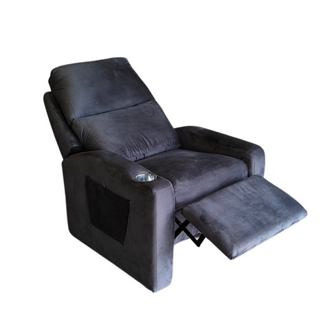Poltrona Papai com Porta Copo Reclinável Massageador Veludo:chumbo
