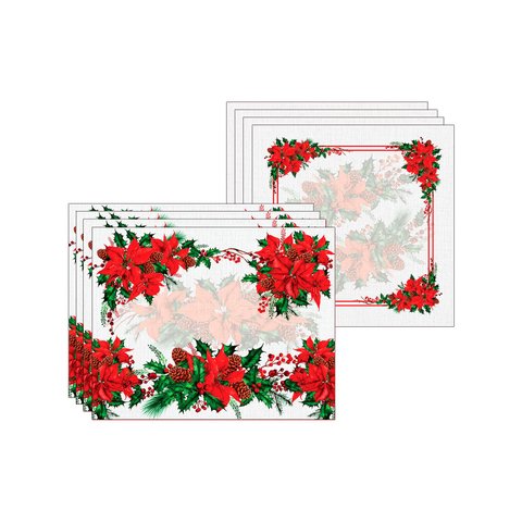Kit Jogo Americano + Guardanapo Flor Natal - 4 Peças