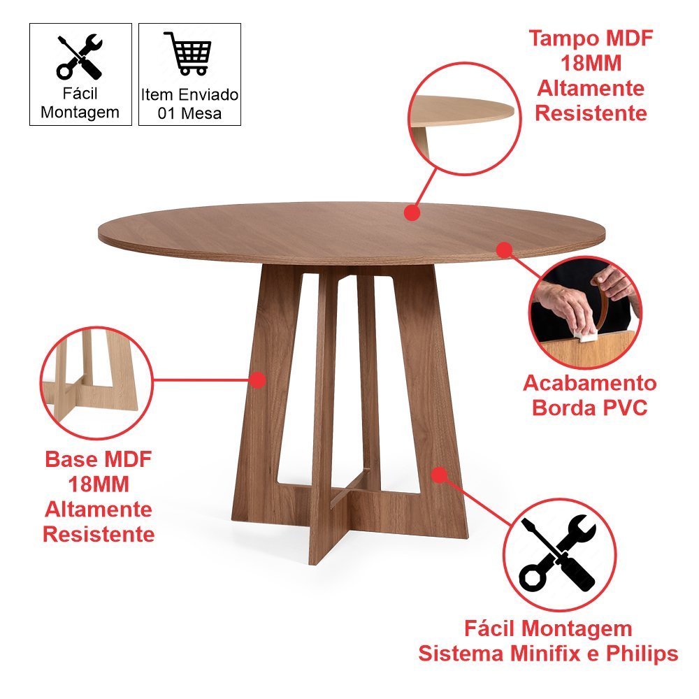 Mesa de Jantar Redonda Montreal Noronha com 4 Cadeiras Estofadas Ella Bege - 2