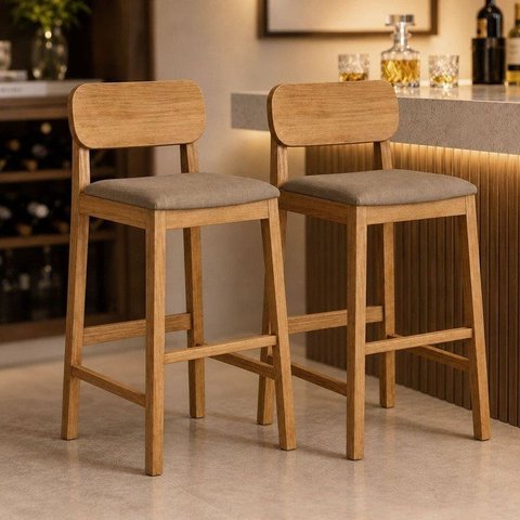 Kit 2 Banquetas Alta com Base em Madeira Maciça Confort