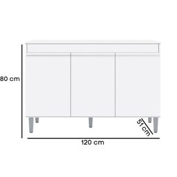 Balcão de Cozinha c/ Tampo Manu 120cm Cor Branco - AJL Móveis - 4