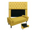 Ver imagem 1 de Kit Cabeceira Estofada Mirage E Recamier Baú Fenix Queen 160 cm Suede Amarelo - LM DECOR