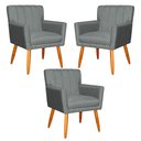 Ver imagem 1 de Kit 3 Poltronas Decorativa para Sala de Estar Cecília Linho Cinza - Montanaris Decor Md Montanaris D