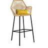 Kit 09 Banqueta Alta Com Encosto Sttar Balcão Ferro Preto Fibra Palha Almofada Suede Amarelo - Ahazz - 2