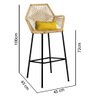 Kit 09 Banqueta Alta Com Encosto Sttar Balcão Ferro Preto Fibra Palha Almofada Suede Amarelo - Ahazz - 4