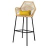Kit 09 Banqueta Alta Com Encosto Sttar Balcão Ferro Preto Fibra Palha Almofada Suede Amarelo - Ahazz - 3