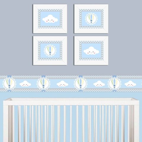 Quadro Infantil Nuvens e Balões Azuis