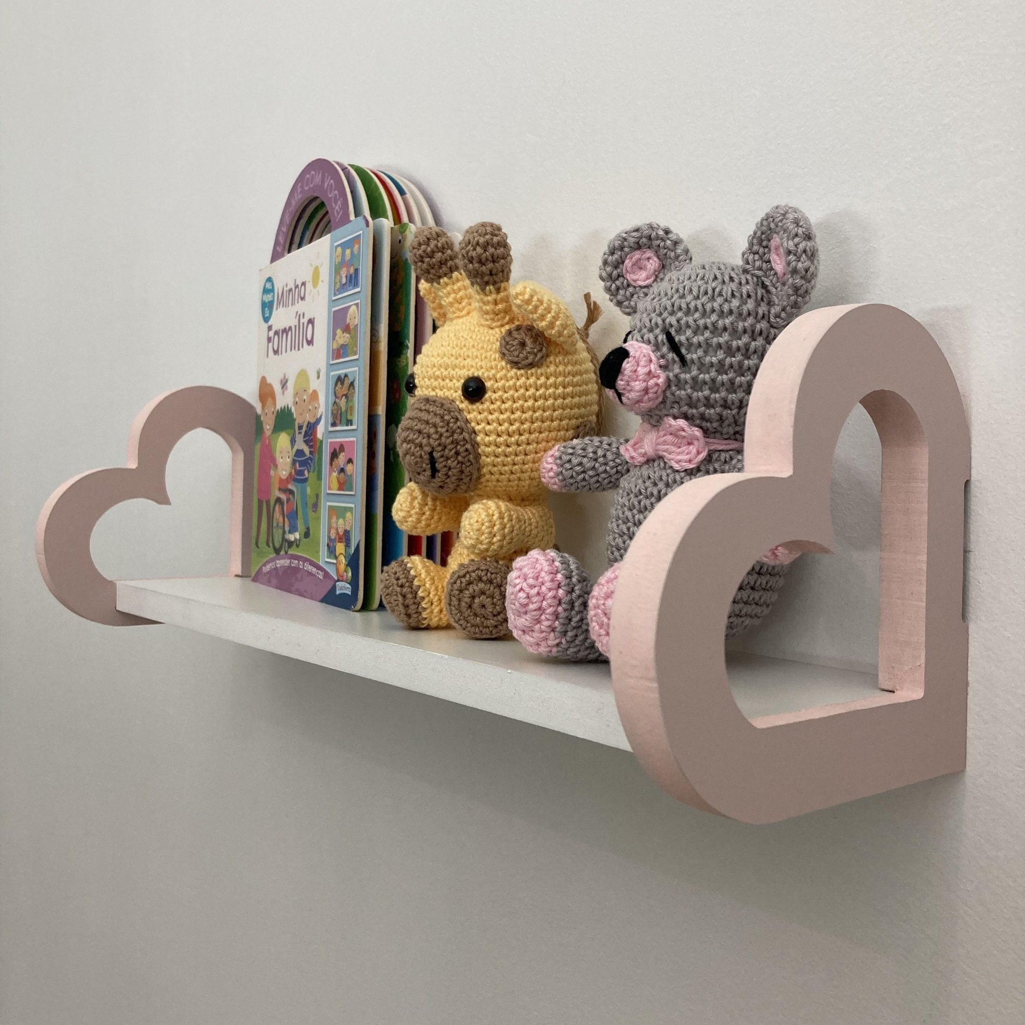 Prateleira Coração Colorida e Gancho de Parede Infantil 60cm:rosa - 3