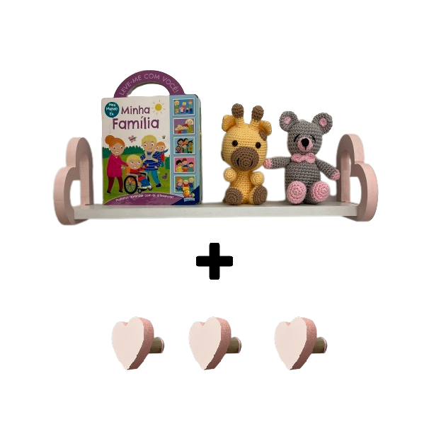 Prateleira Coração Colorida e Gancho de Parede Infantil 60cm:rosa - 1