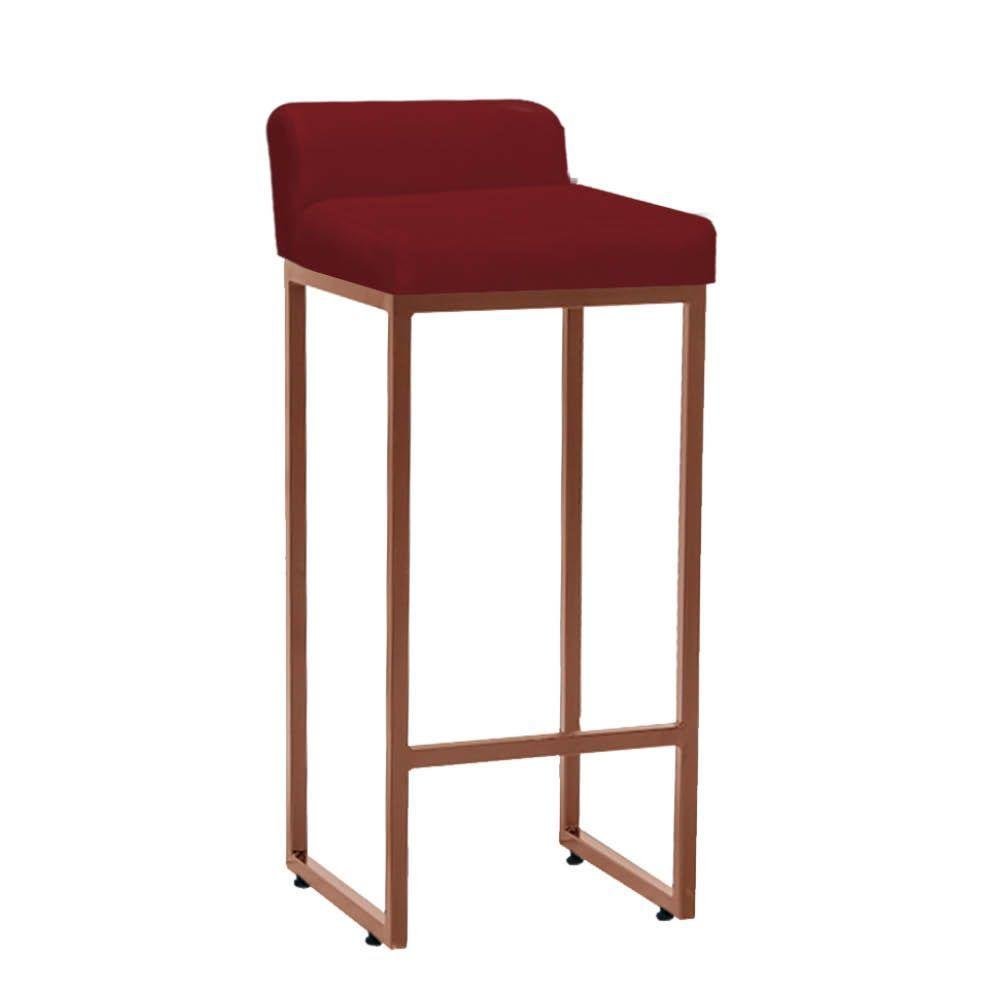 Kit 06 Banqueta Alta Com Encosto Bronze Suede Vermelho - 2