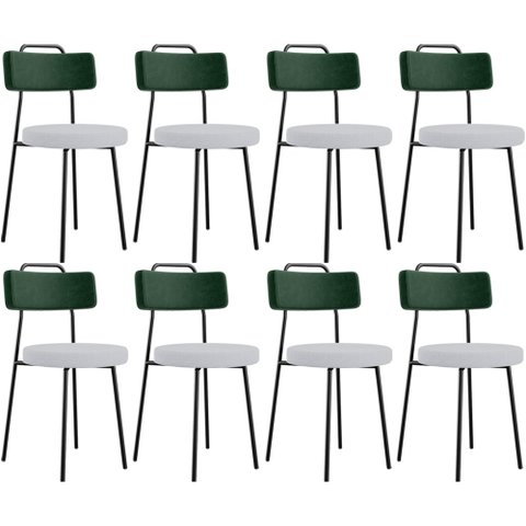 Kit 08 Cadeiras Decorativa Estofada Sala Jantar Barcelona L02 Facto Verde Musgo Linho Cinza - Lyam L