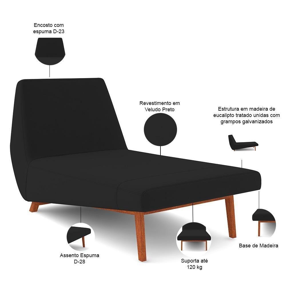 Sofá Chaise Longue Living Parisi 155cm D02 Veludo Preto C-300 - 5