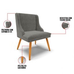 Kit 10 Cadeiras Estofadas para Sala de Jantar Pés Palito Lia Suede Grafite - Ibiza - 3