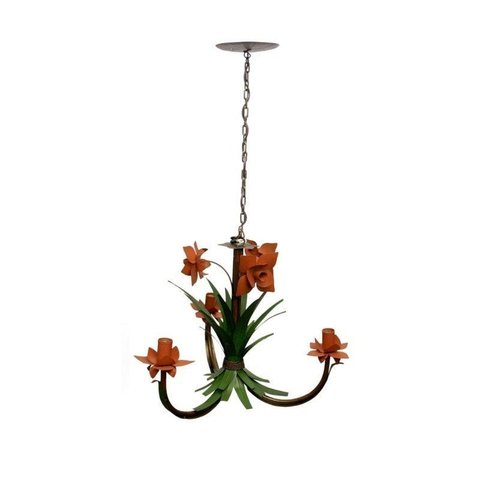 Pendente de Flores Artesanal para Quarto de Casal e Solteiro 03 Bocas - Laranja