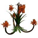 Ver imagem 5 de Lustre para Sala Artesanal de Ferro Rustico com Flores 03 Bocas - Laranja