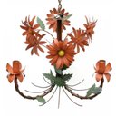 Ver imagem 3 de Lustre Rustico Sala de Estar Pendente com Flores Ouro Antigo 03 Braços - Laranja