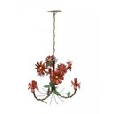 Ver imagem 1 de Lustre Rustico Sala de Estar Pendente com Flores Ouro Antigo 03 Braços - Vermelho escuro