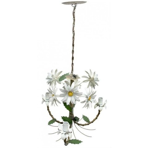 Luminária de Teto Artesanal Para Sala de Jantar com Flores 03 Bocas - Branco