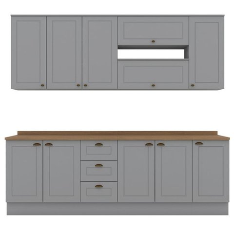 Cozinha Modulada 10 Pecas 240cm Ce792 Americana Cinza Nature Henn