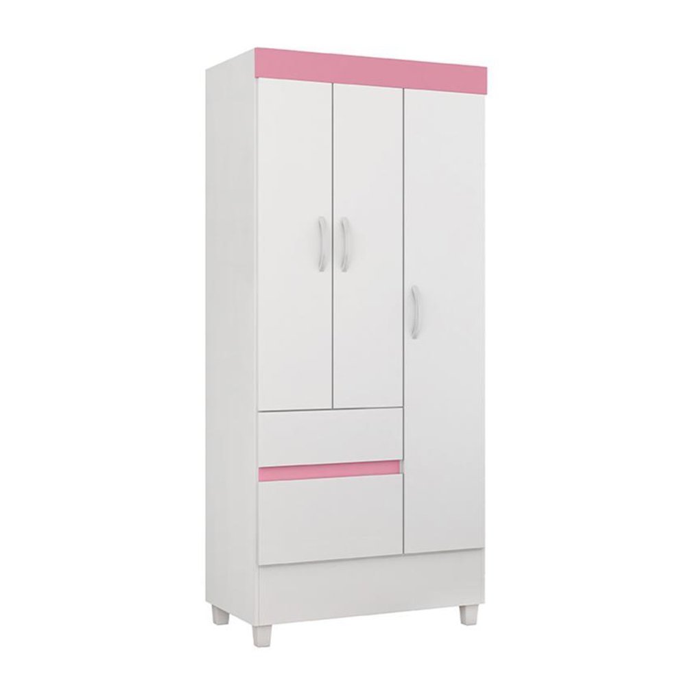 Guarda Roupa Roupeiro Solteiro 32860 03 Portas 02 Gavetas Wind Branco Rosa Flex Demóbile - 2