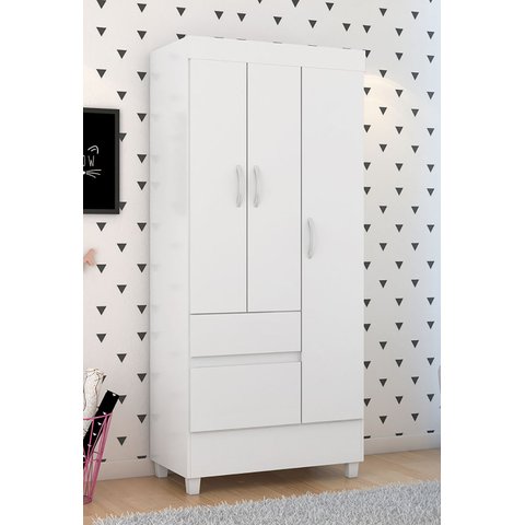 Guarda Roupa Roupeiro Solteiro 32860 03 Portas 02 Gavetas Wind Branco Rosa Flex Demóbile