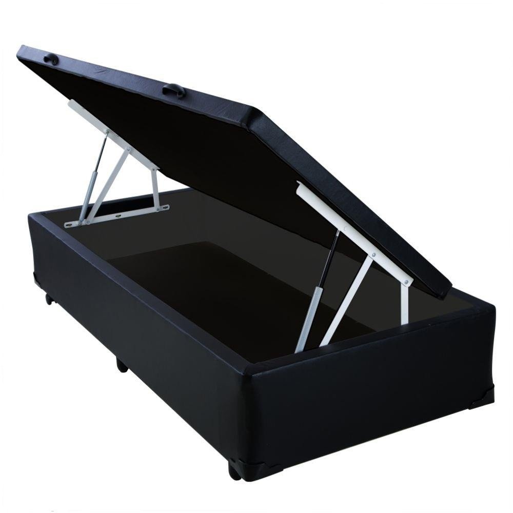 Cama Box Baú Solteirão HomeQueen Corino Preto 49x96x203 - 1