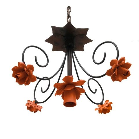 Pendente Luminária De Metal Com Flores Simples Para Iluminação de Banheiro - Laranja