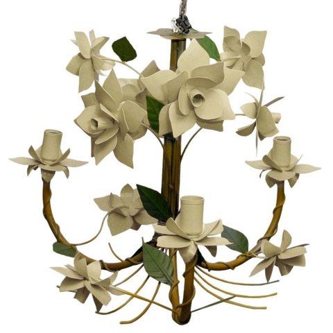 Lustre para Quarto Infantil Menina Artesanal com 03 Lâmpadas de Rosas - Marfim