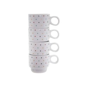 Jogo 4 Xícaras Empilhar 150ml Porcelana para Café - Mini Coração