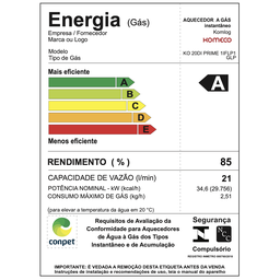 Aquecedor de Água a Gás Komeco Ko 21 Di Prime Inox Digital 21 Litros Bivolt Gás Glp - 7