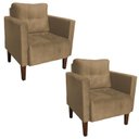 Ver imagem 1 de Poltrona Sala Decorativa Kit 2 Livia Pé Madeira Castanho Suede Marrom Rato M11 - D'Rossi
