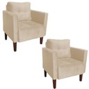 Ver imagem 1 de Poltrona Sala Decorativa Kit 2 Livia Pé Madeira Castanho Suede Bege M11 - D'Rossi
