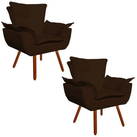 Kit 2 Poltronas Decorativas Opala Suede Marrom