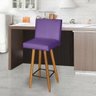 Kit 2 Banqueta Alta com Encosto Olivia Balcão Cozinha Bistrô Pé Castanho Suede Roxo - 2