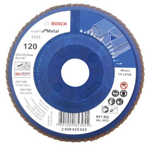 Disco Flap Blue Metal com Base Plástica Grão 120 - 2608619023000 - BOSCH Disco Flap Blue Metal Base 