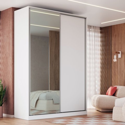 Guarda Roupa 165cm com Espelho 100% Mdf Branco Lilies Móveis