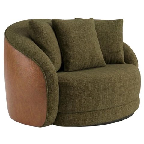Poltrona Decorativa Maya Base Giratoria Linho Color Trend e Courino Tca 307 Tcs 727 Moll