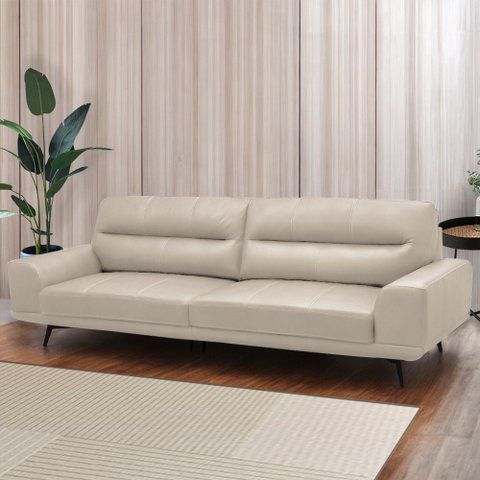 Sofá Decorativo Ashton 3 Lugares Sala de Estar 256cm Pés em Aço Couro Bege G88 - Gran Belo