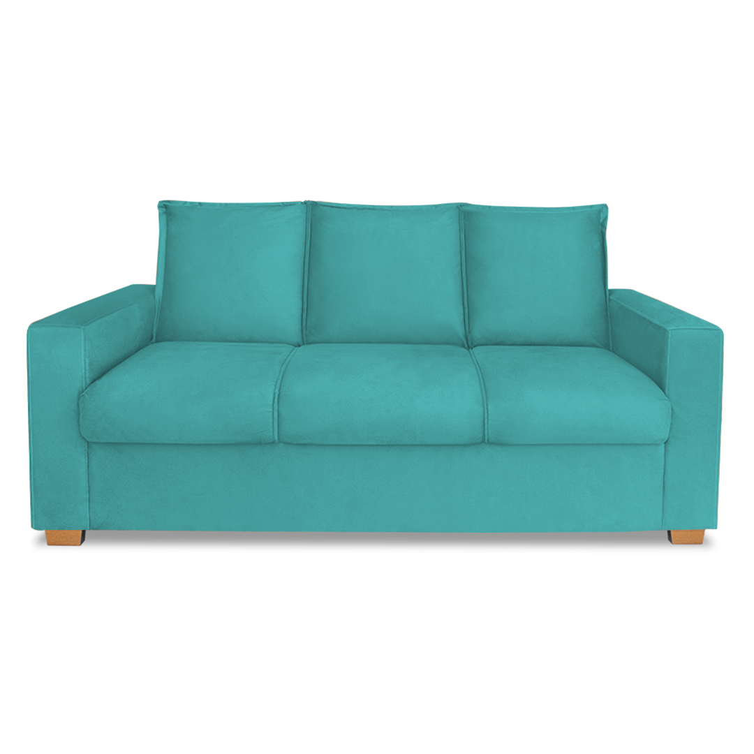 Sofá Estofado 3 Lugares para Sala de Estar Denver Suede Azul Turquesa - Dl Decor